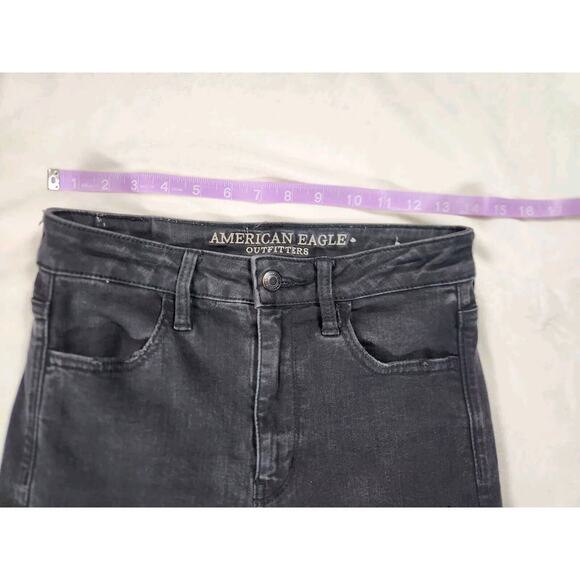 Sz 4 American Eagle Jeans Black Super High Rise Jeggings Distressed Knees Womens - Picture 5 of 8
